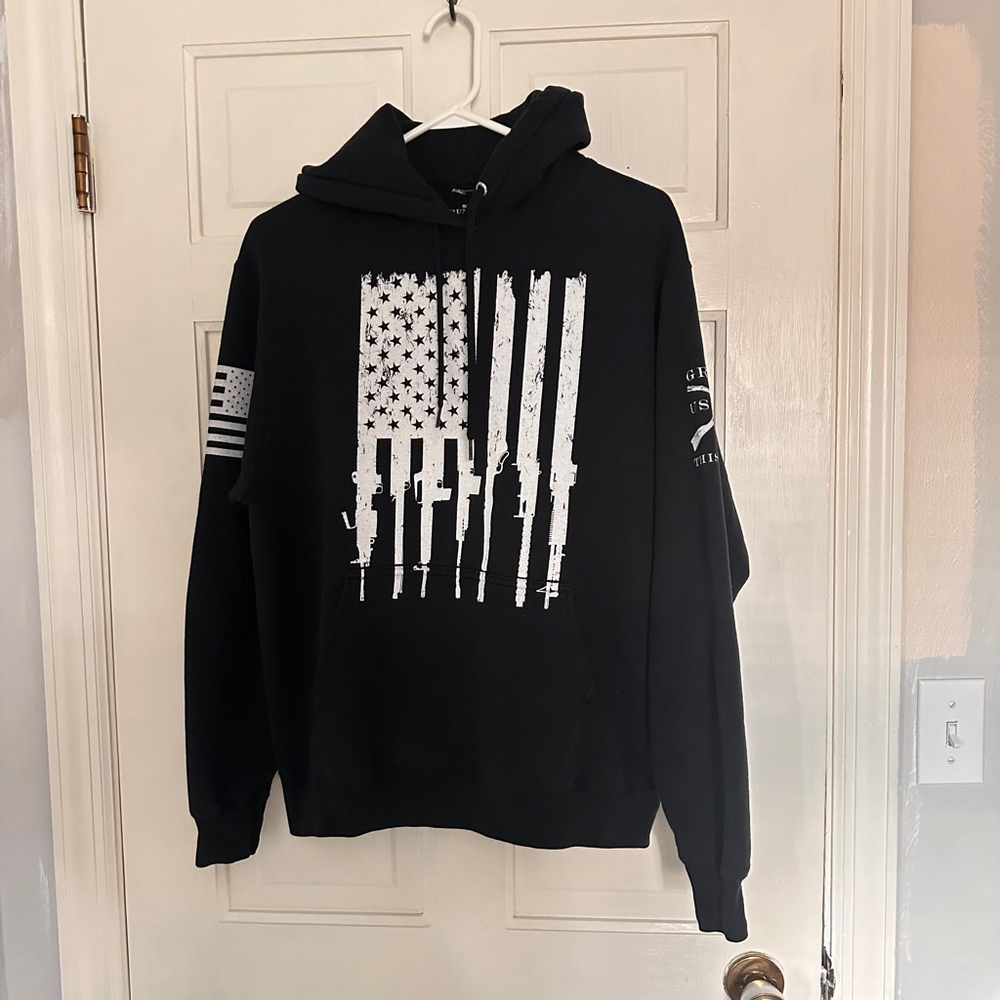 Grunt Style Hoodie Mens Small Black White USA Flag 2A